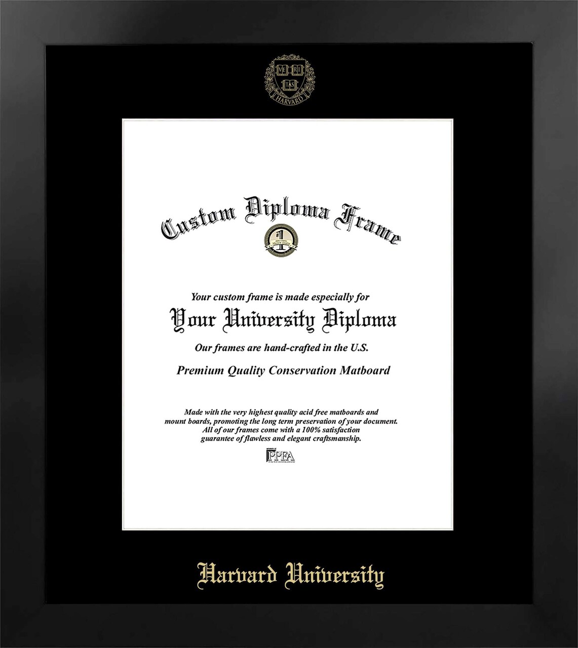 Harvard University 11w x 14h Manhattan Black Single Mat Gold Embossed Diploma Frame with Bonus Campus Images Lithograph (value savings at $59)